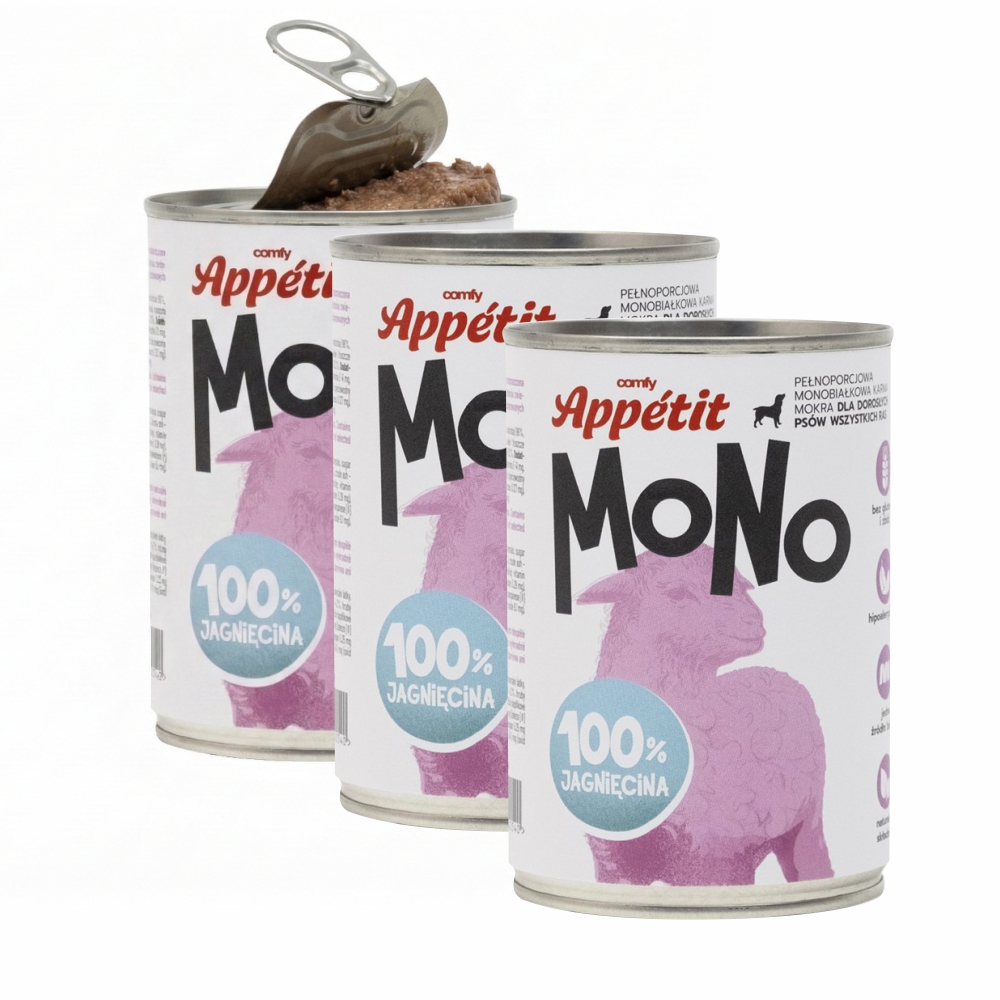 Comfy Appetit Mono Jagnięcina Monoproteinowa Karma Mokra Dla Psa Zestaw 3 sztuk 400g